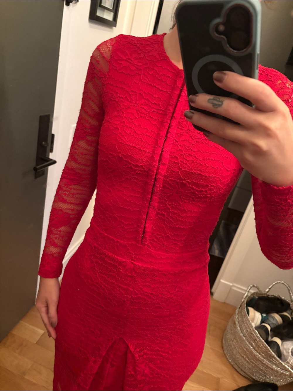 Nightcap Red Lace Long-Sleeve Sheath Dress